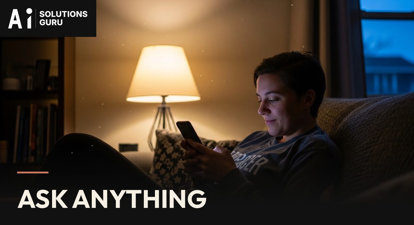 A person on a sofa at home looking something up on a phone