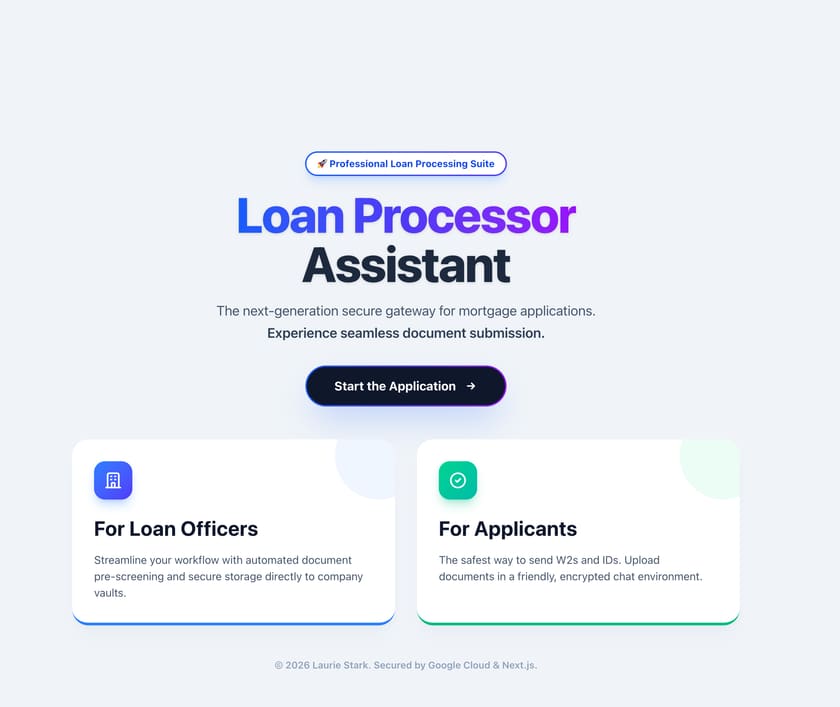 The Loan Processor Assistant dashboard, showing document classification and compliance tracking