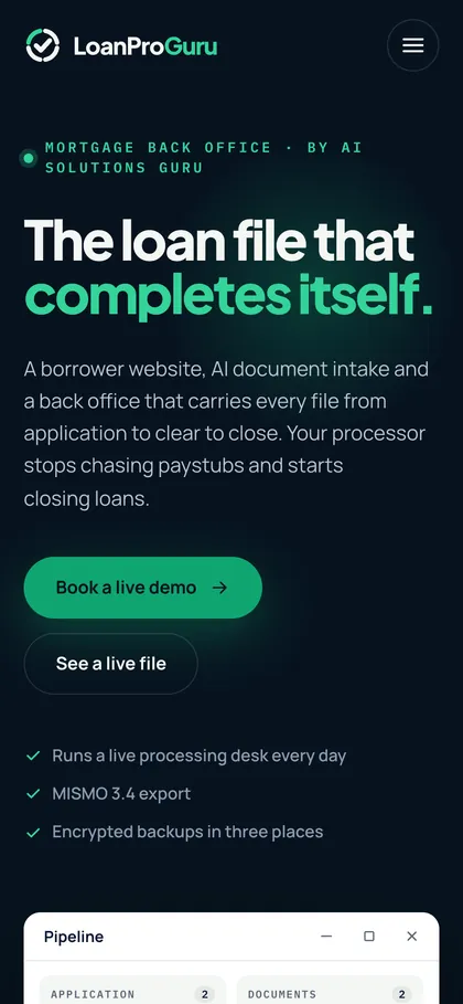 LoanProGuru homepage on a phone