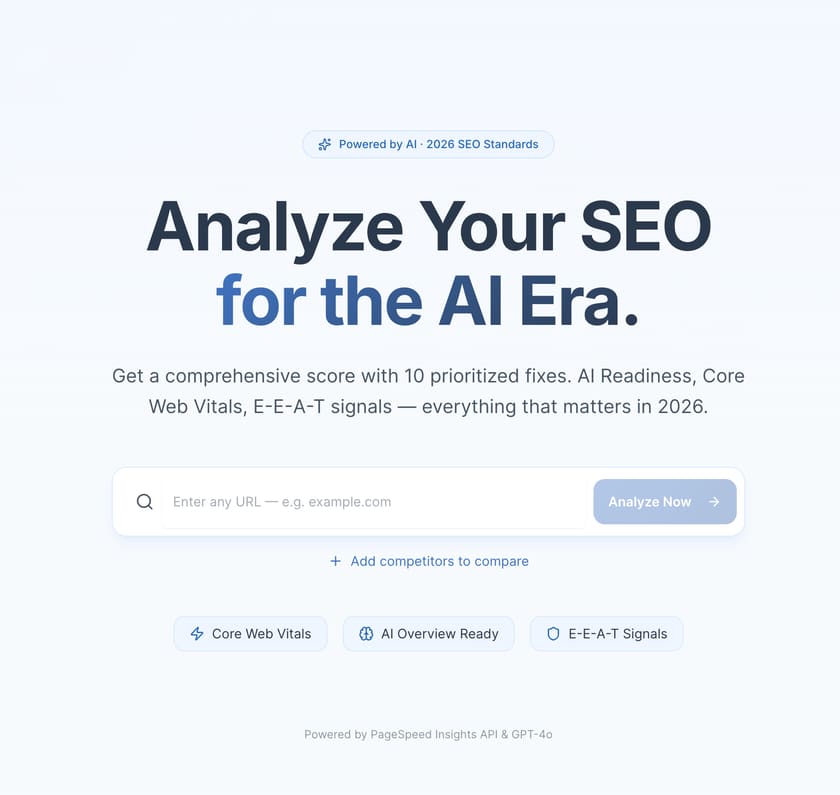 An SEO analysis report comparing a site against its competitors