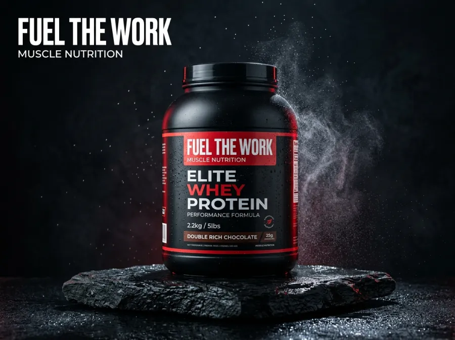 Product advertisement for Muscle Nutrition with the headline Fuel the work